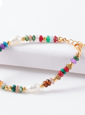 气质天然水晶彩色串珠项链女时尚高级感不掉色女式手链新款年百搭