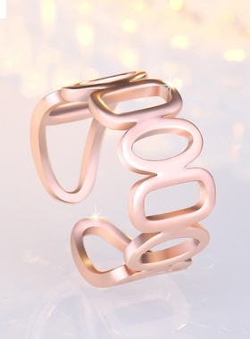 韩国镀玫瑰金色戒指女网红小众个性食指开口潮流时尚关节指环百搭