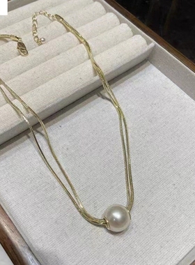 钛钢双层叠戴珍珠项链女夏新款新品大气小众设计感高级锁骨链百搭