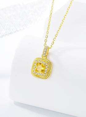 小方糖套装黄水晶耳钉小众设计感耳饰小巧精致高级感项链手链百搭