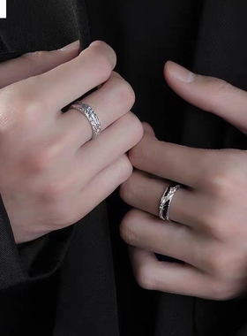 潮小白925银复古暗影戒指男女小众冷淡风个性时尚气质开口指百搭