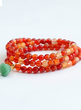 眷钰天然红玛瑙多圈手串莲蓬流苏玉髓手链珠宝直播2050507百搭