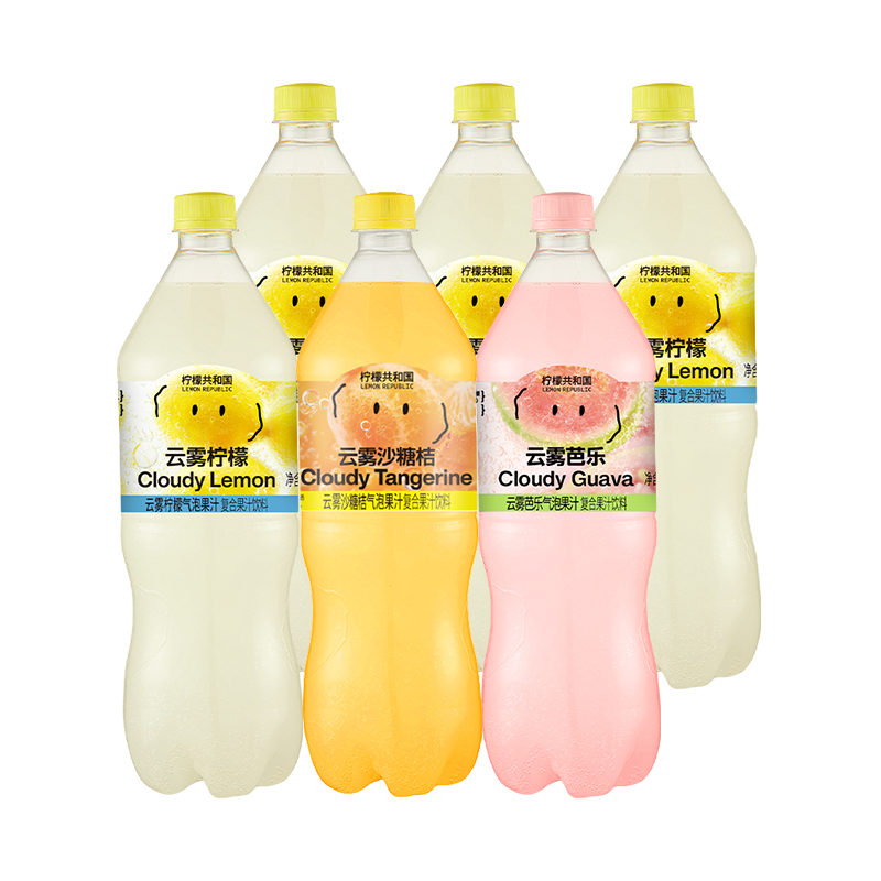 【新品】柠檬共和国沙糖桔云雾柠檬芭乐气泡水果汁饮料1.25L/大瓶
