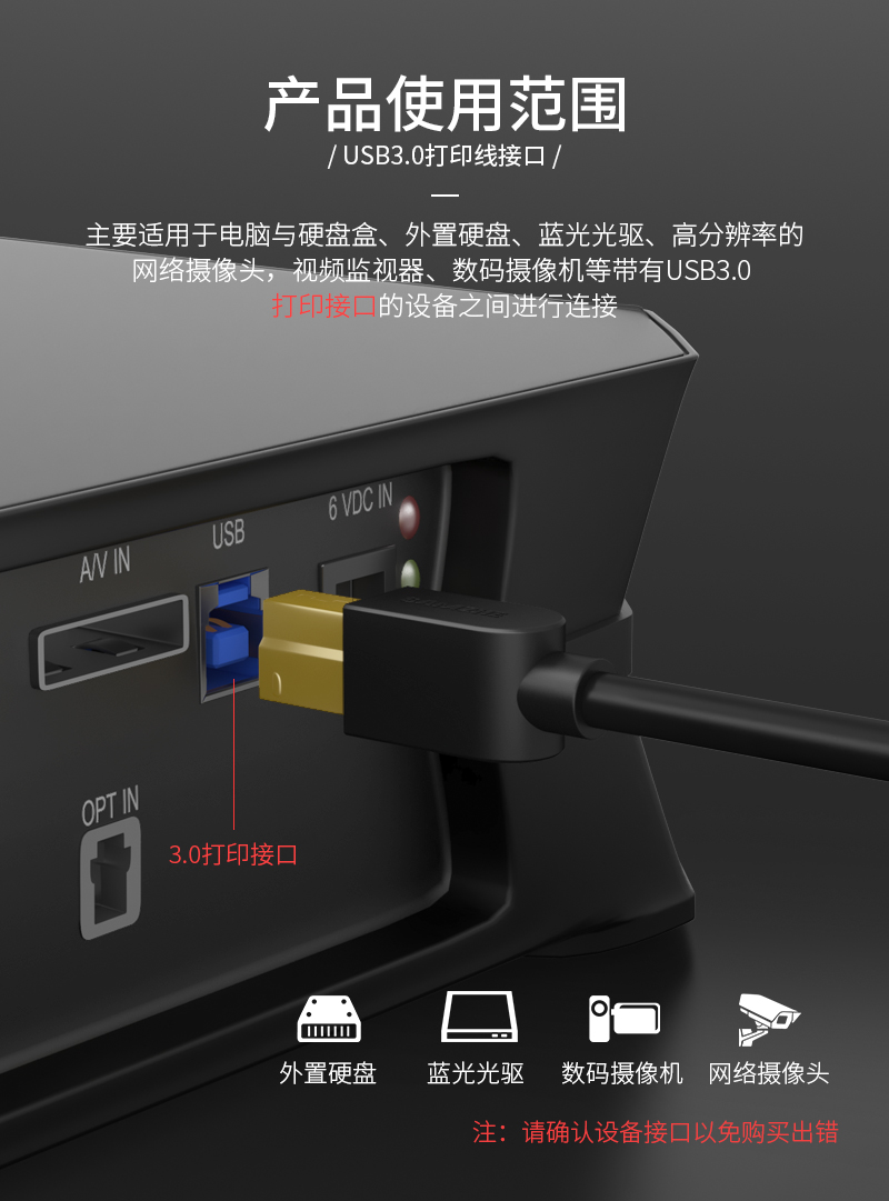 USB3.0方口数据线高清摄像头TypeB接电脑连接线飞思高速4K视频线扫描仪写真机方口数据线5米10米带放大器长线 - 图1