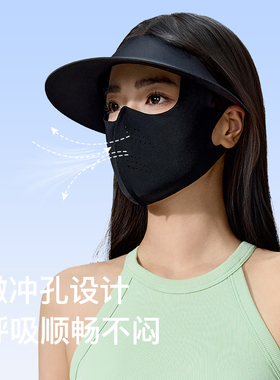 RAU防晒面罩女夏季可拆卸遮阳帽子口罩护颈一体三合一冰丝脸基尼