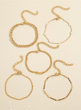 5Pcs rendy Chain Bracelet Set For Women Angel Letter Gold Si
