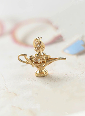 复古古董珠宝s925银镀8k金神灯造型吊坠复古工艺可开合盒子式项链