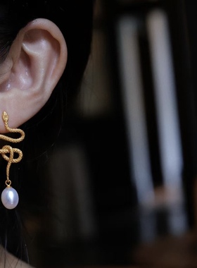 唯美灵蛇天然珍珠埃及法式优雅复古套装气质耳环项链神秘感大气