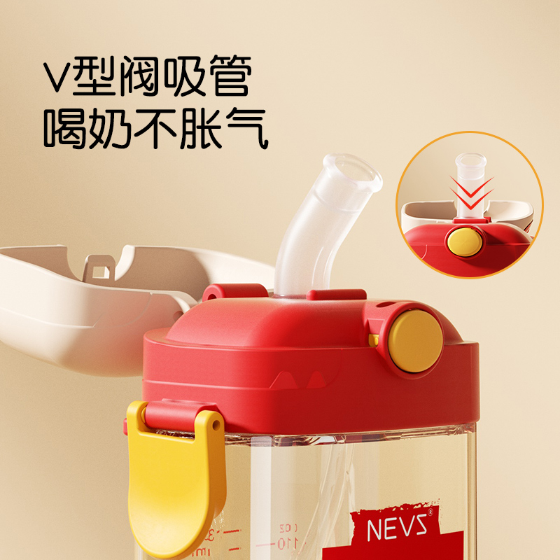 NEVS 翻盖吸管奶瓶1—2—3岁以上大宝宝学饮杯婴儿童水杯外出