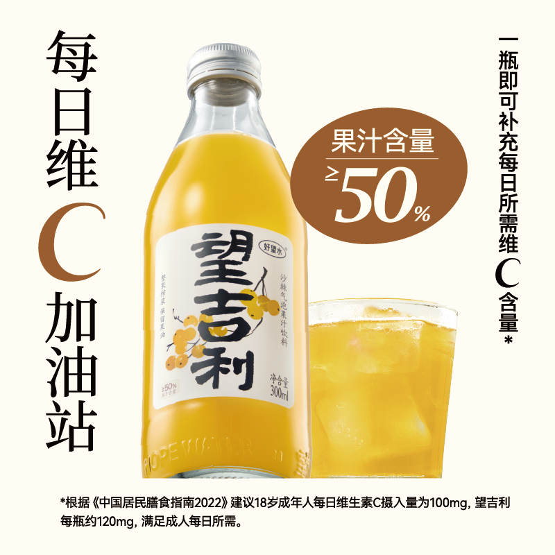 好望水望吉利果汁果味饮料气泡水沙棘百香果汁望山楂300ml*6瓶 - 图0