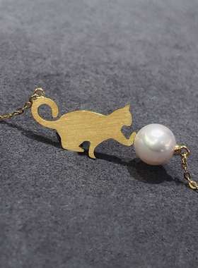 New s925 sterling silver pearl cute cat simple ins tide ligh