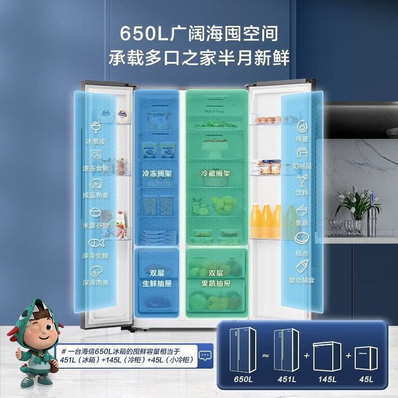 海信650升对开门一级变频双开门 海信信林厨房冰箱