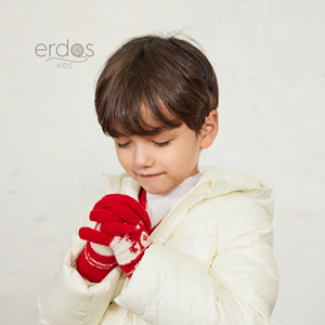 【100%山羊绒】erdosKIDS 鄂尔多斯童装新年红围巾手套保暖两件套