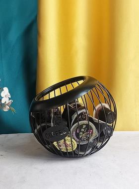 创意铁艺水果篮 咖啡胶囊收纳篮 轻奢家居装饰工艺品摆件