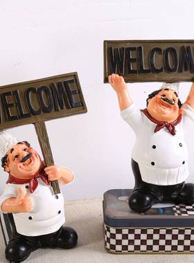 北欧风咖啡厅人物小摆件西餐厅厨师黑板欢迎牌餐牌时尚创意摆设