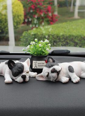 逸樽新品睡姿法国斗牛犬汽车摆件可爱仿真狗狗模型车内装饰品礼物