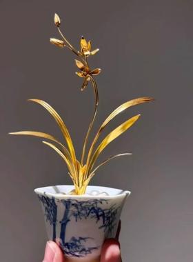 【多款可看】金色小兰花摆件时尚高颜值经典设计轻奢高级感小摆件