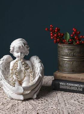 做旧欧树脂少女翅膀天使模型摆件装饰少女橱窗店铺工艺品