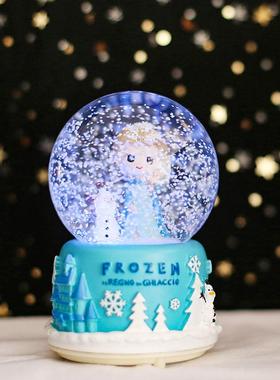 自动旋转玻璃八音盒飘雪雪花水晶球女生房间卧室梦幻装饰摆件