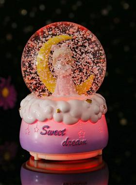 少女心月亮女孩发光水晶球旋转八音盒情人节礼物学生桌面摆件