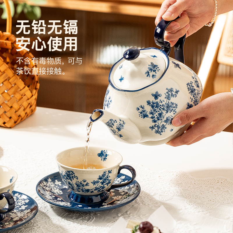 高颜值陶瓷咖啡杯碟套装复古精致下午茶杯茶壶组合茶具伴手礼礼盒 - 图0