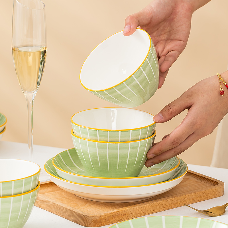 北欧风新款浅墨碗碟套装家用陶瓷高温釉下彩餐具个性饭碗菜盘组合