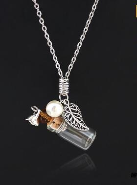 许愿瓶玻璃小瓶长款项链放胎毛胎发碎石漂流瓶吊坠挂件时尚简约女