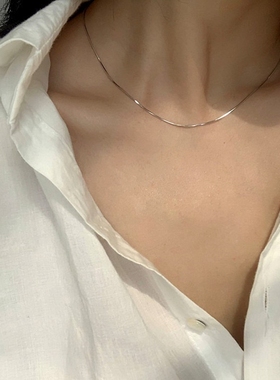 轻奢设计男士扁蛇骨链单链细丝2025扁蛇链基础款项链超闪镀银