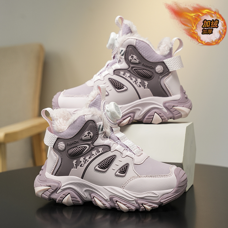 CAMKIDS儿童运动雪地靴新款冬季防水女童皮面防滑加厚男童大棉鞋 - 图1