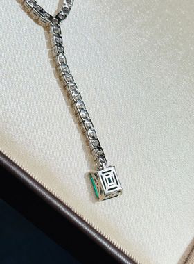 S925纯银祖母绿满钻Y字型项链