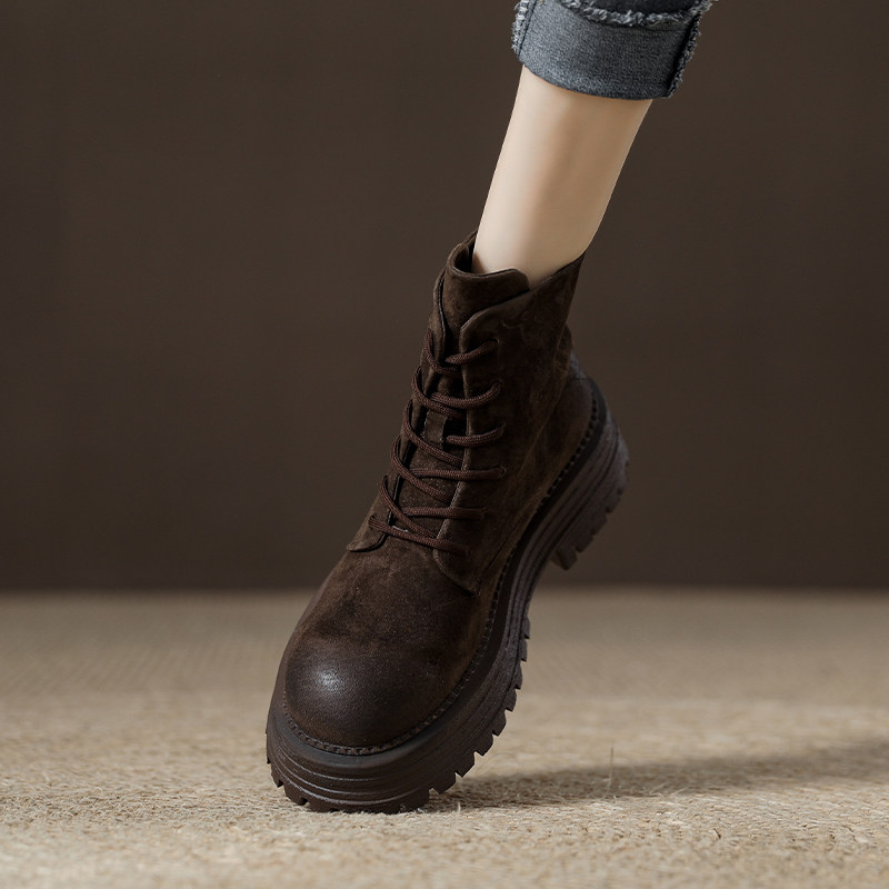 松糕厚底增高洋气显瘦磨砂皮马丁靴女款2025年女士复古英伦风短靴,淘宝优惠券,粉丝福利购,淘宝优惠卷