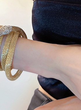 金色欧美夸张蛇形流苏项链轻奢小众高级感毛衣链锁骨链饰品配饰女