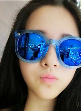 女潮明星款彩膜反光复古圆脸墨镜