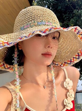 夏季大檐草编渔夫帽女遮阳显脸小