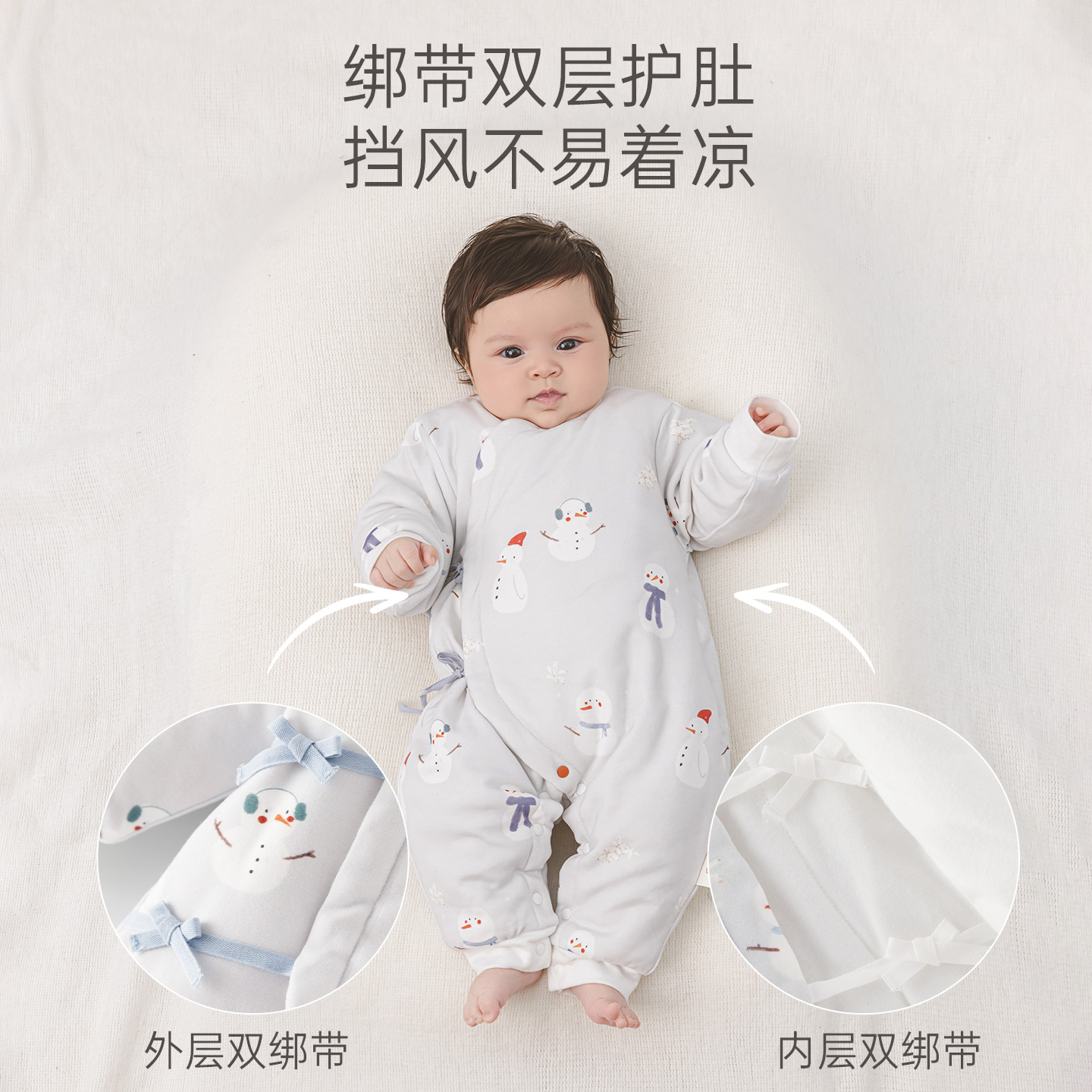 木生棉新生儿秋冬棉服婴儿加厚保暖连体衣初生宝宝绑带和尚服冬装 - 图3