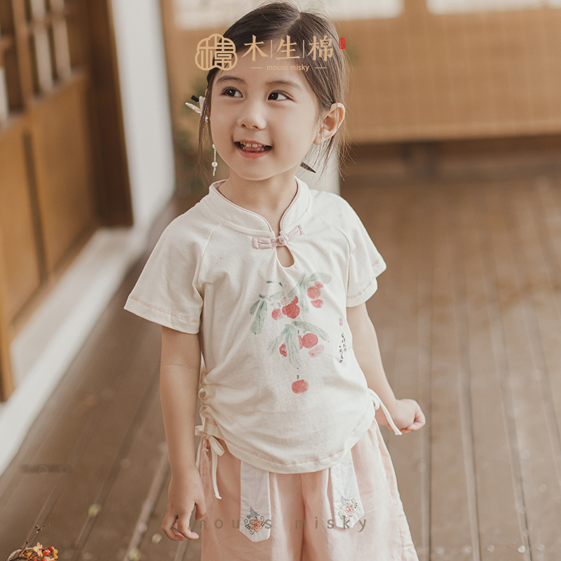 木生棉女宝宝中式短袖T恤上衣夏季薄款婴儿纯棉衣服休闲儿童夏装