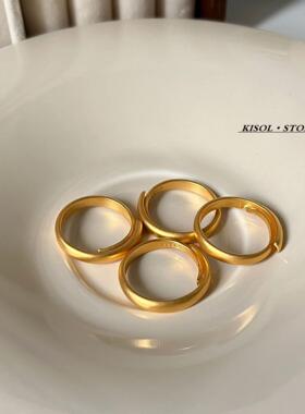 「古法沙金」新中式复古黄金色素圈戒指不掉色简约百搭叠戴食指戒