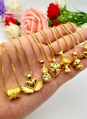 越南沙金项链女锁骨链镀24k黄金色首饰小蛮腰吊坠转运珠久不掉色