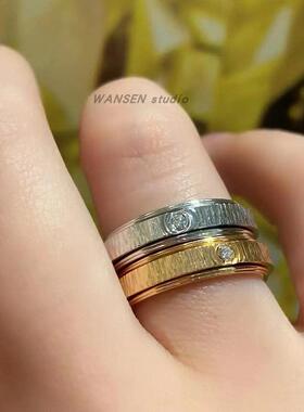 Possession 时来运转戒指女镀18K玫瑰金银镭射转动指环情侣对戒