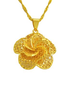 9克 可水洗 越南沙金项链女夸张大花朵吊坠镀24K黄金项链久不掉色