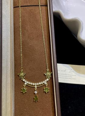 绿色水晶锆石宝石吊坠适合夏天戴的项链森系复古小众高级精致轻奢