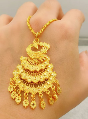 沙金灵动凤凰吊坠项链女士久不掉色加长款2023新款仿真黄色毛衣链