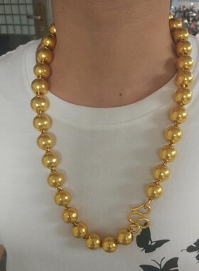 越南沙金项链男士黄金色首饰实心大圆珠项链不掉色佛珠链情侣光珠