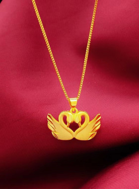 三生有幸银杏叶假黄金越南沙金项链女铜镀金天鹅时尚吊坠久不掉色