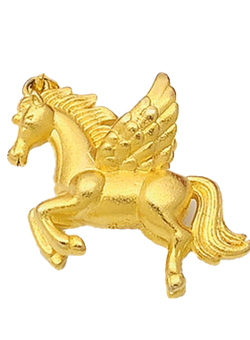 龙马精神沙金项链硬币铜镀金假黄金古风生肖马独角兽双翼飞马项坠
