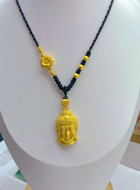 南非锡金佛头实心吊坠佛像莲花绳男女款如来挂坠链沙金不掉色高货