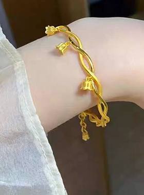 新中式风沙金铃兰花手镯女轻奢高级感金色手链2025新款配饰品手饰