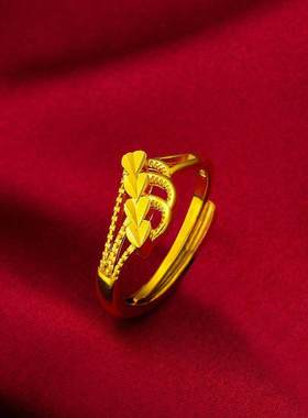 越南沙金爱心戒指女铜镀黄金色时尚潮流指环婚庆首饰久不掉色手饰