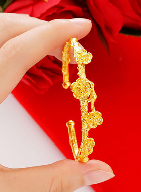 越南沙金树叶手镯戒指套装久不掉色镀金时尚镯子仿真黄金戒子女士