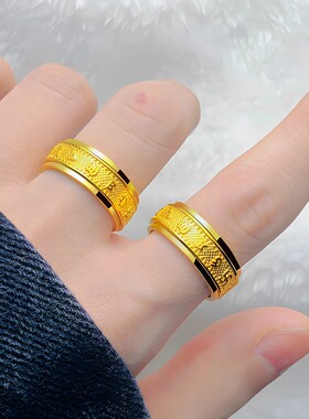 越南沙金cnc工艺六字真言旋转戒指时尚金版经文闭口指环男女精品